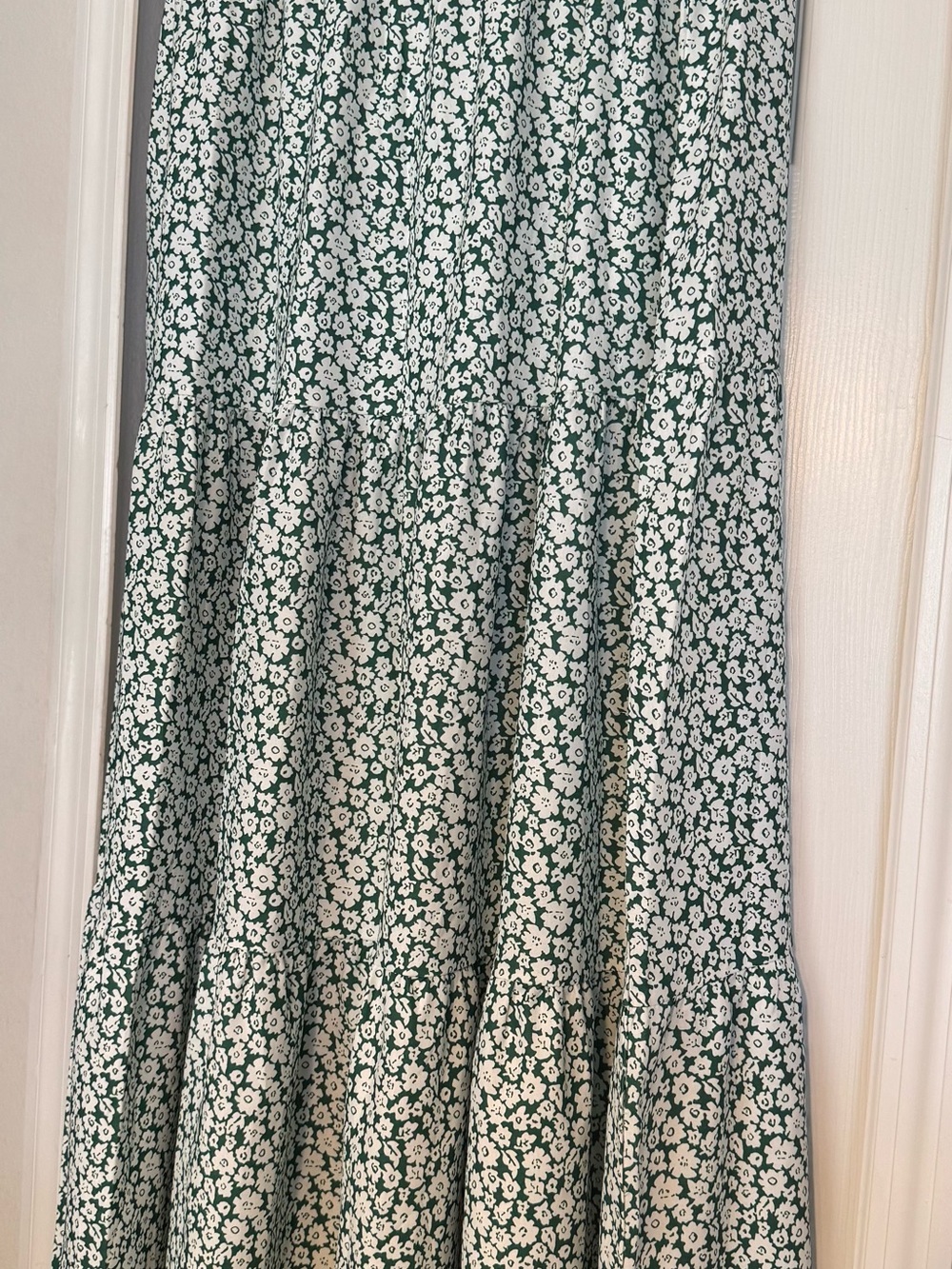 Green and White Floral Tiered Maxi Skirt - Women's